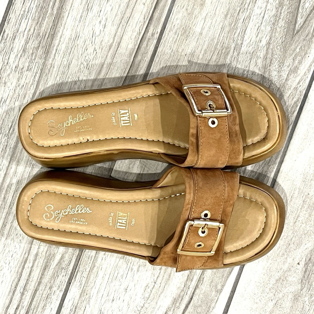 Seychelles Platform Sandals Tan Suede Tan Leather Made In Italy Size 6 Chunky